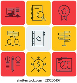 Set Of 9 Project Management Icons. Can Be Used For Web, Mobile, UI And Infographic Design. Includes Elements Such As Fork, Computer, Discussion And More.
