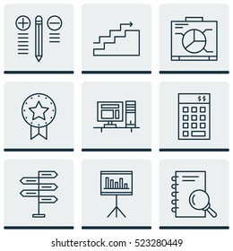 Set Of 9 Project Management Icons. Can Be Used For Web, Mobile, UI And Infographic Design. Includes Elements Such As Decision, Goal, Chart And More.