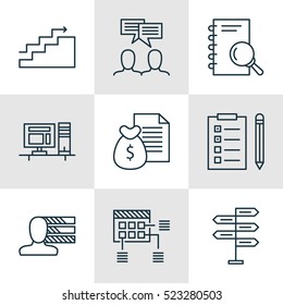 Set Of 9 Project Management Icons. Can Be Used For Web, Mobile, UI And Infographic Design. Includes Elements Such As Making, Growth, Money And More.