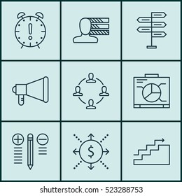 Set Of 9 Project Management Icons. Can Be Used For Web, Mobile, UI And Infographic Design. Includes Elements Such As Personal, Personality, Team And More.