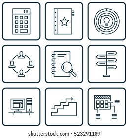 Set Of 9 Project Management Icons. Can Be Used For Web, Mobile, UI And Infographic Design. Includes Elements Such As Warranty, Idea, Finance And More.