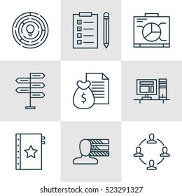 Set Of 9 Project Management Icons. Can Be Used For Web, Mobile, UI And Infographic Design. Includes Elements Such As Quality, Task, Money And More.