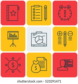 Set Of 9 Project Management Icons. Can Be Used For Web, Mobile, UI And Infographic Design. Includes Elements Such As Flow, Chart, Management And More.