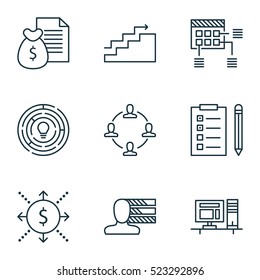 Set Of 9 Project Management Icons. Can Be Used For Web, Mobile, UI And Infographic Design. Includes Elements Such As Collaboration, Task, Personality And More.
