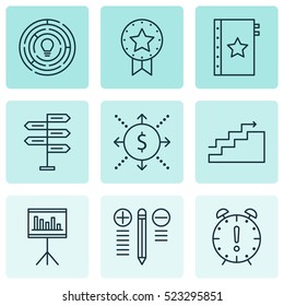Set Of 9 Project Management Icons. Can Be Used For Web, Mobile, UI And Infographic Design. Includes Elements Such As Win, Idea, Quality And More.