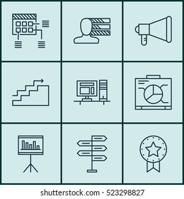 Set Of 9 Project Management Icons. Can Be Used For Web, Mobile, UI And Infographic Design. Includes Elements Such As Statistic, Growth, Statistics And More.