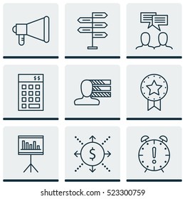 Set Of 9 Project Management Icons. Can Be Used For Web, Mobile, UI And Infographic Design. Includes Elements Such As Decision, Investment, Discussion And More.