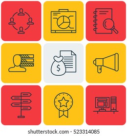 Set Of 9 Project Management Icons. Can Be Used For Web, Mobile, UI And Infographic Design. Includes Elements Such As Report, Presentation, Personality And More.