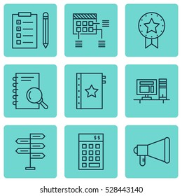 Set Of 9 Project Management Icons. Can Be Used For Web, Mobile, UI And Infographic Design. Includes Elements Such As Present Badge, Investment, Reminder And More.
