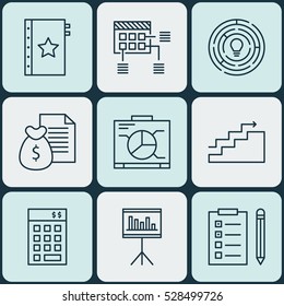 Set Of 9 Project Management Icons. Can Be Used For Web, Mobile, UI And Infographic Design. Includes Elements Such As Investment, Growth, Warranty And More.
