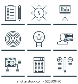 Set Of 9 Project Management Icons. Can Be Used For Web, Mobile, UI And Infographic Design. Includes Elements Such As Investment, Money, Decision Making And More.