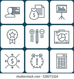 Set Of 9 Project Management Icons. Can Be Used For Web, Mobile, UI And Infographic Design. Includes Elements Such As Investment, Money, Report And More.