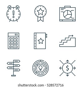 Set Of 9 Project Management Icons. Can Be Used For Web, Mobile, UI And Infographic Design. Includes Elements Such As Time Management, Opportunity, Growth And More.
