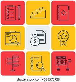 Set Of 9 Project Management Icons. Can Be Used For Web, Mobile, UI And Infographic Design. Includes Elements Such As Schedule, Analysis, Report And More.