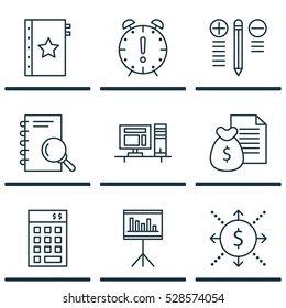 Set Of 9 Project Management Icons. Can Be Used For Web, Mobile, UI And Infographic Design. Includes Elements Such As Time Management, Investment, Report And More.