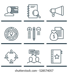 Set Of 9 Project Management Icons. Can Be Used For Web, Mobile, UI And Infographic Design. Includes Elements Such As Report, Decision Making, Analysis And More.