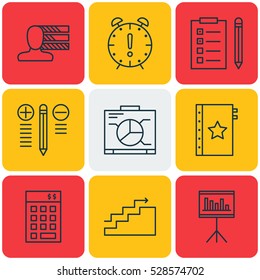 Set Of 9 Project Management Icons. Can Be Used For Web, Mobile, UI And Infographic Design. Includes Elements Such As Presentation, Decision Making, Personal Skills And More.