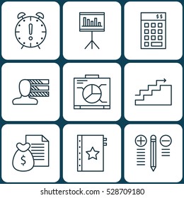 Set Of 9 Project Management Icons. Can Be Used For Web, Mobile, UI And Infographic Design. Includes Elements Such As Warranty, Investment, Personal Skills And More.