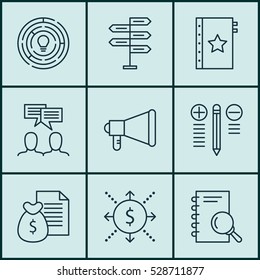 Set Of 9 Project Management Icons. Can Be Used For Web, Mobile, UI And Infographic Design. Includes Elements Such As Report, Analysis, Discussion And More.