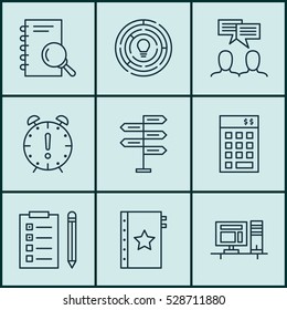 Set Of 9 Project Management Icons. Can Be Used For Web, Mobile, UI And Infographic Design. Includes Elements Such As Innovation, Time Management, Warranty And More.