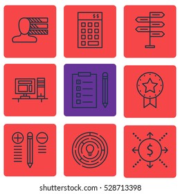 Set Of 9 Project Management Icons. Can Be Used For Web, Mobile, UI And Infographic Design. Includes Elements Such As Computer, Opportunity, Innovation And More.