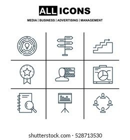 Set Of 9 Project Management Icons. Can Be Used For Web, Mobile, UI And Infographic Design. Includes Elements Such As Opportunity, Personal Skills, Growth And More.