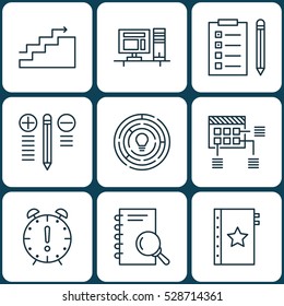 Set Of 9 Project Management Icons. Can Be Used For Web, Mobile, UI And Infographic Design. Includes Elements Such As Analysis, Decision Making, Growth And More.