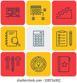 Set Of 9 Project Management Icons. Can Be Used For Web, Mobile, UI And Infographic Design. Includes Elements Such As Schedule, Growth, Analysis And More.