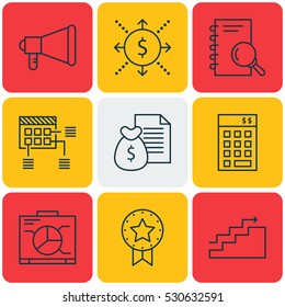 Set Of 9 Project Management Icons. Can Be Used For Web, Mobile, UI And Infographic Design. Includes Elements Such As Investment, Board, Schedule And More.