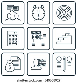 Set Of 9 Project Management Icons. Includes Investment, Time Management, Growth And Other Symbols. Beautiful Design Elements.