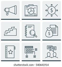 Set Of 9 Project Management Icons. Includes Warranty, Growth, Analysis And Other Symbols. Beautiful Design Elements.