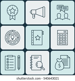 Set Of 9 Project Management Icons. Includes Warranty, Investment, Discussion And Other Symbols. Beautiful Design Elements.