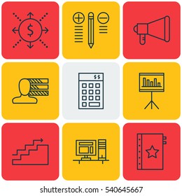 Set Of 9 Project Management Icons. Includes Personal Skills, Decision Making, Announcement And Other Symbols. Beautiful Design Elements.