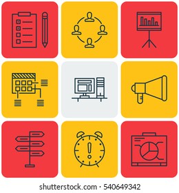 Set Of 9 Project Management Icons. Includes Announcement, Board, Presentation And Other Symbols. Beautiful Design Elements.