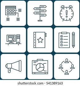 Set Of 9 Project Management Icons. Includes Time Management, Warranty, Schedule And Other Symbols. Beautiful Design Elements.