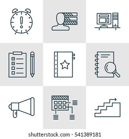 Set Of 9 Project Management Icons. Includes Reminder, Warranty, Announcement And Other Symbols. Beautiful Design Elements.