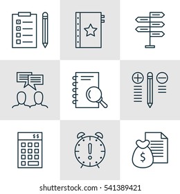Set Of 9 Project Management Icons. Includes Report, Time Management, Warranty And Other Symbols. Beautiful Design Elements.