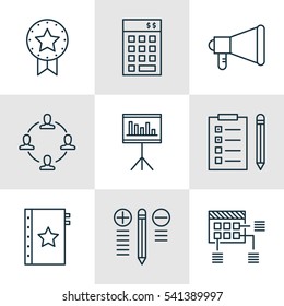 Set Of 9 Project Management Icons. Includes Reminder, Decision Making, Investment And Other Symbols. Beautiful Design Elements.