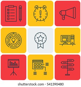 Set Of 9 Project Management Icons. Includes Computer, Announcement, Opportunity And Other Symbols. Beautiful Design Elements.
