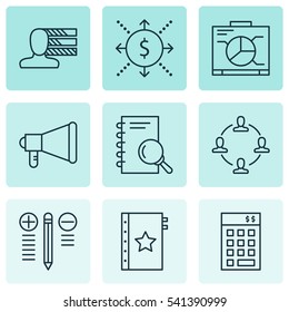 Set Of 9 Project Management Icons. Includes Decision Making, Money, Personal Skills And Other Symbols. Beautiful Design Elements.
