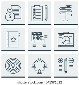 Set Of 9 Project Management Icons. Includes Report, Board, Warranty And Other Symbols. Beautiful Design Elements.