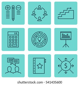 Set Of 9 Project Management Icons. Includes Collaboration, Innovation, Decision Making And Other Symbols. Beautiful Design Elements.