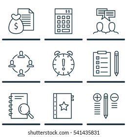 Set Of 9 Project Management Icons. Includes Discussion, Collaboration, Warranty And Other Symbols. Beautiful Design Elements.