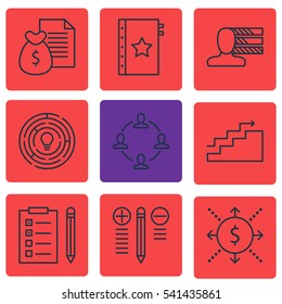 Set Of 9 Project Management Icons. Includes Reminder, Innovation, Collaboration And Other Symbols. Beautiful Design Elements.