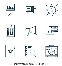 Set Of 9 Project Management Icons. Includes Computer, Announcement, Warranty And Other Symbols. Beautiful Design Elements.