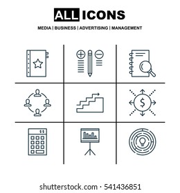 Set Of 9 Project Management Icons. Includes Growth, Decision Making, Collaboration And Other Symbols. Beautiful Design Elements.