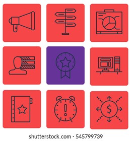 Set Of 9 Project Management Icons. Includes Time Management, Money, Opportunity And Other Symbols. Beautiful Design Elements.