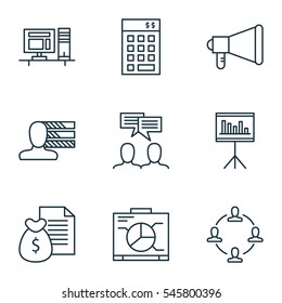Set Of 9 Project Management Icons. Includes Collaboration, Report, Computer And Other Symbols. Beautiful Design Elements.