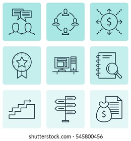 Set Of 9 Project Management Icons. Includes Report, Collaboration, Money And Other Symbols. Beautiful Design Elements.