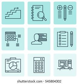 Set Of 9 Project Management Icons. Includes Computer, Board, Reminder And Other Symbols. Beautiful Design Elements.
